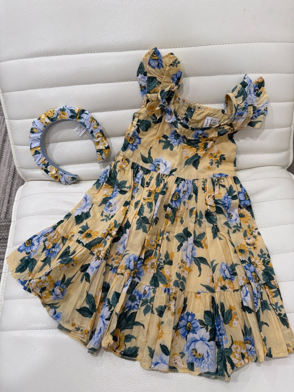 Janie and Jack Girls Yellow Floral Ruffle Sundress with Matching Headband